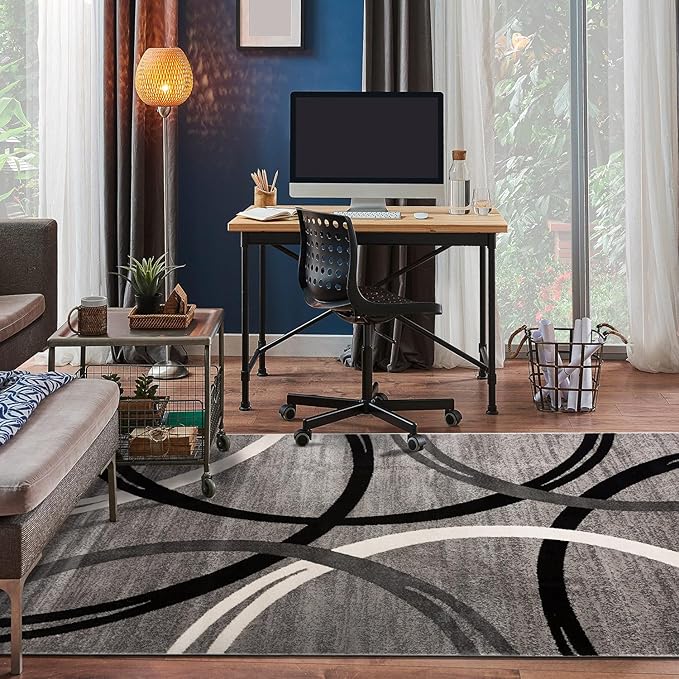 Rugshop Modern Wavy Circles Design Area Rug 5'3" x 7'3" Gray