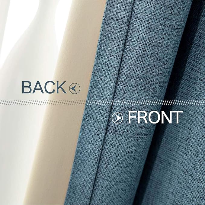 MIULEE Linen Texture Curtains for Bedroom Solid 100% Blackout Thermal Insulated Dusty Blue Curtains Grommet Room Darkening Drapes Luxury Decor for Living Room Nursery 52x63 Inch (2 Panels)