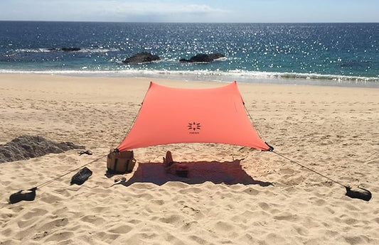 Neso Tents Beach Tent with Sand Anchor, Portable Canopy Sun Shelter, 7 x 7ft - Patented Reinforced Corners - Coral