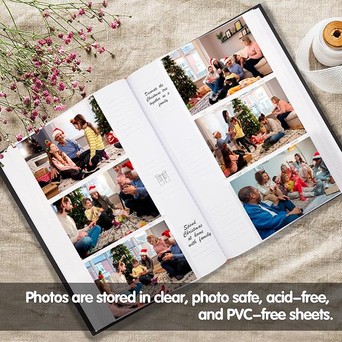 Photo Album 4x6 450 Photos with Writing Space,4 x 6 Photo Book Linen Cover with Front Window, 4x6 Picture Album, 450 Photos Photo Album Book for Wedding Kids Travel Family Baby Pictures (Black)