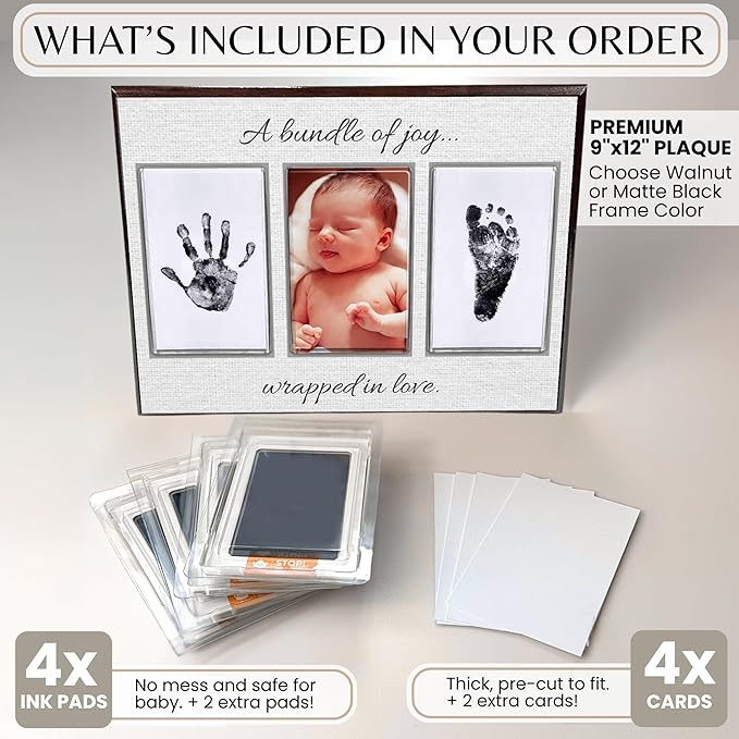 Inkless Hand and Footprint Kit, Baby Keepsake Plaque & Baby Shower Gifts - Ideal as Mom To Be Gift, Nursery Picture Frames, Clean Touch Hand and Footprint Kit (Style 2 - Design 4)