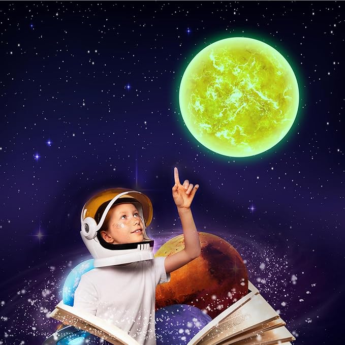 Glow in The Dark Sun for Ceiling, Luminous Planet Wall Sticker, Kids Bedroom Wall Decal, Sticky Fluorescence Sun, Gift for Boys and Girls (Green)