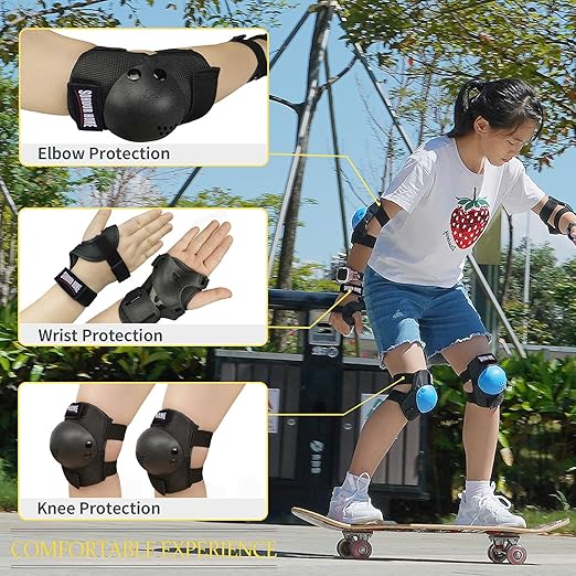 Youth/Kids Knee Pads Elbow Pads Wrist Guards Protective Gear Set for 3-15 Years Child Roller Skates, Skateboard, Cycling, Inline Skating, BMX Bike, Balance Bike, Scooter Riding and Other Outdoor Sports