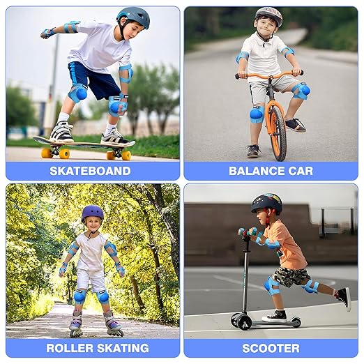 Youth/Kids Knee Pads Elbow Pads Wrist Guards Protective Gear Set 6 Pcs for 3-15 Years Child Roller Skates, Skateboard, Cycling, Inline Skating, BMX Bike, Balance Bike, Scooter Riding and Other Outdoor Sports
