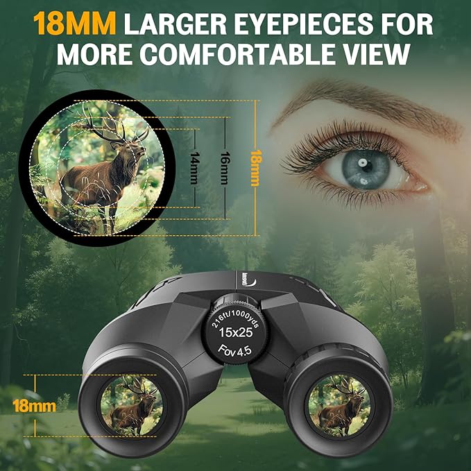 Aurosports 15x25 Compact Binoculars for Adult Kids - High Power Binoculars for Bird Watching - Easy Focus Small Binocular with Low Light Vision for Travel, Camping, Concert, Hiking