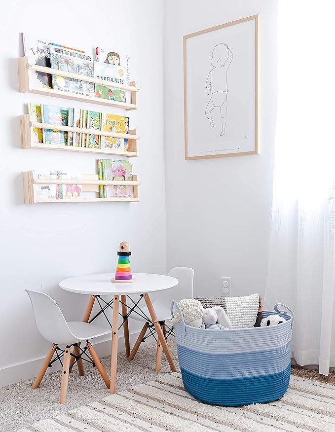 OrganiHaus Toy Storage Basket for Kids, Large Cotton Rope Organizer Bin for Nursery, Toy Box, Blanket Holder, Baby Hamper for Living Room, Soft & Washable, 20x13 inches - Blue