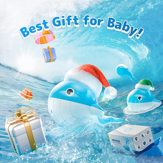 Baby Bath Toys for 6-12 Months, Rechargeable Bath Toys for Babies 6-18 Months, Whale Bath Toy Sprinkler for Toddlers 1-3 2-4, Light Up Bath Toy for Kids, Infant Bathtub Toys