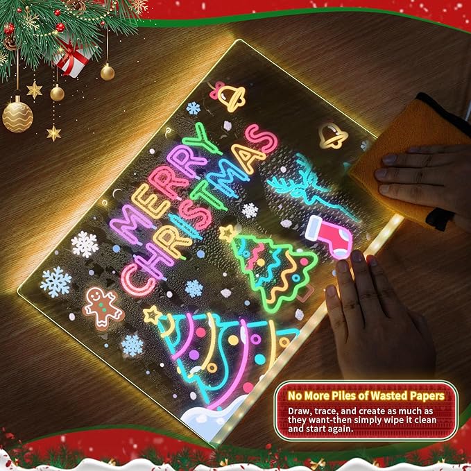 Lumiboard LED Drawing Board,Cosmody Light Up Drawing Board,Led Doodle Board for Kids,Christmas Party Favor Gifts Christmas Stocking Stuffers(13.7"*10")