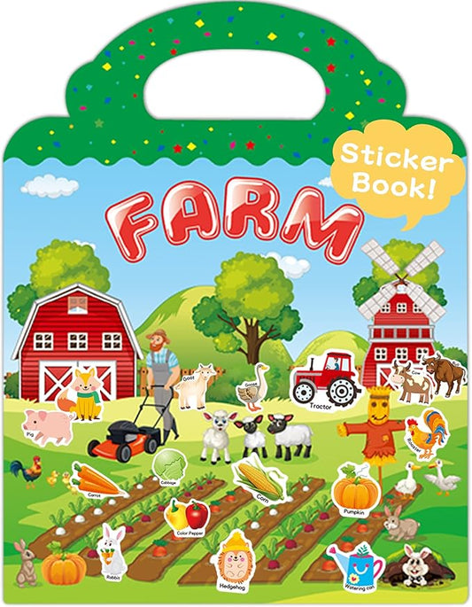 Benresive Reusable Sticker Book for Toddlers 2-4 Years, Fun Travel Stickers for Kids, Waterproof Sticker Books for Toddlers 1-3, Crafts Activities for Todddlers 1-3 2-4 3-5 - Farm