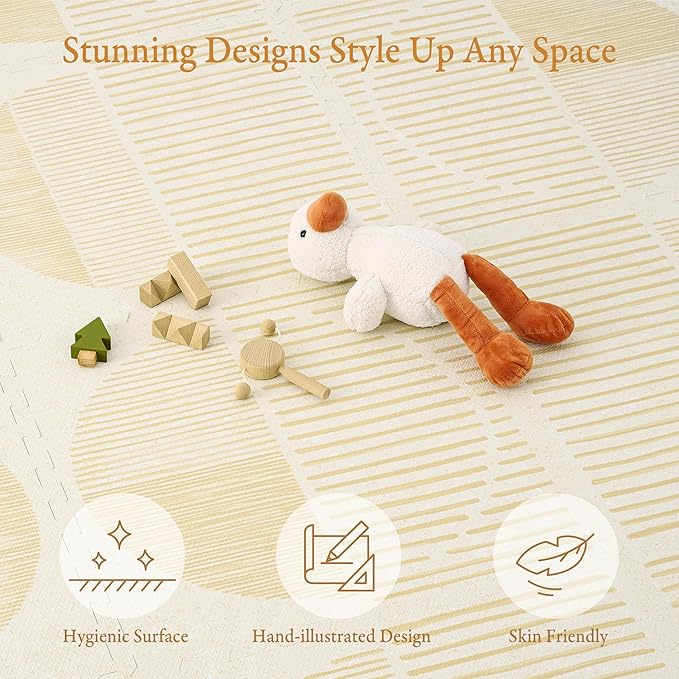 PopsyKosy Super 1 Inch Thick Premium Quality Exercise & Baby Foam Play Mats - Expandable & Large Non-Toxic Odorless Floor Mat - 6 Tiles Spacious 6x4ft - Peel-Resistant - Ecru Linen