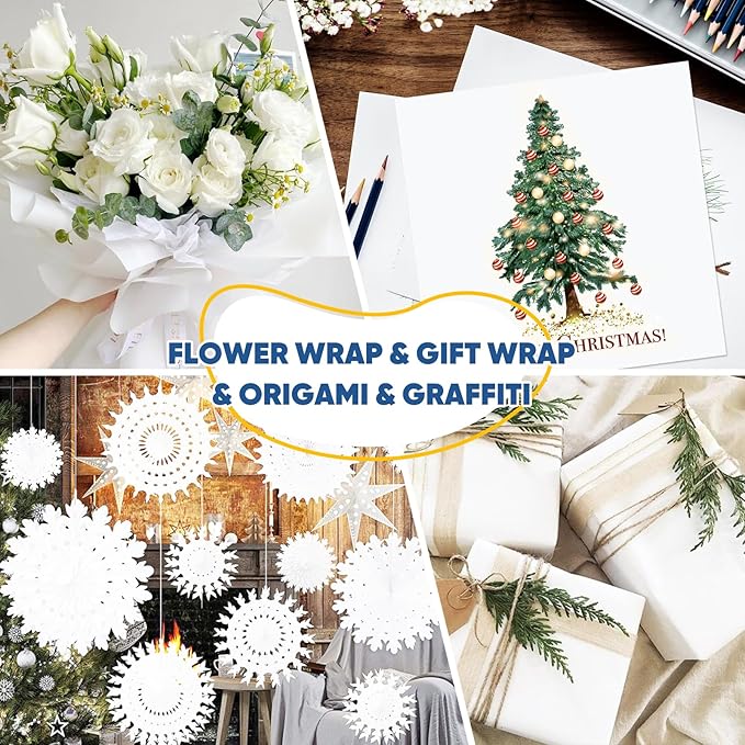 Art Paper Roll for Crafts, Drawing & Painting, 17.75"x1200" (100') White Gift Wrapping Craft Kraft Bulletin Board Poster Banner Coloring Paper, Kids Art Supplies, Wedding Floral Supplies 80GSM 55LB