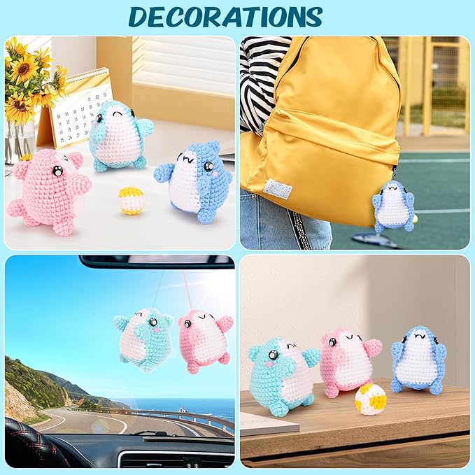 Crochet Kit for Beginners -3 PCS Sharks with a Ball Crochet Kit with Step-by-Step Video Tutorials, Beginner Crochet Kits for Adults Kids, Crochet Animal Kit, Shark Beach Party Crocheting Set