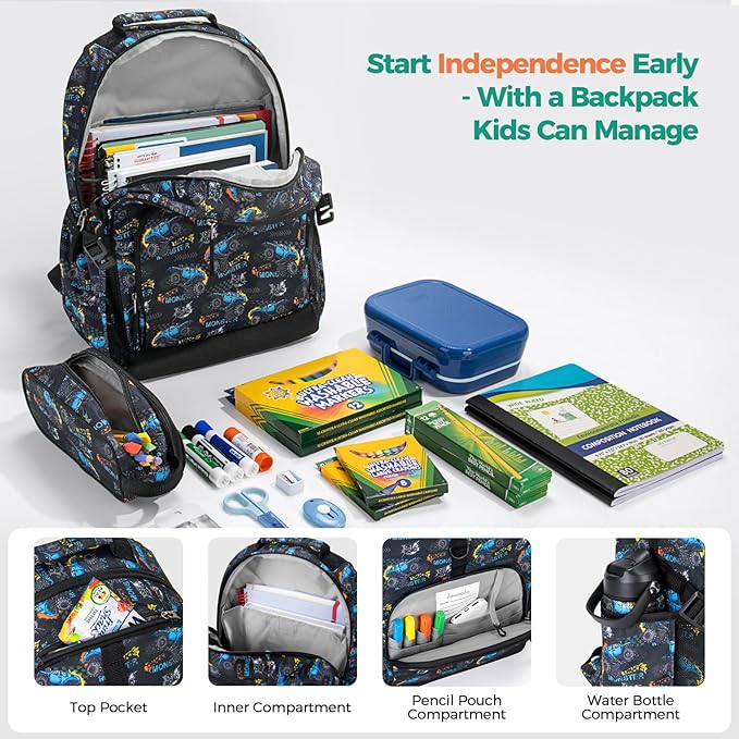 Choco Mocha Truck Backpack for Boys, Elementary School Backpack for Boys Ages 6-8 Kids Kindergarten Backpack Bookbag 17 Inch with Chest Strap, Orange