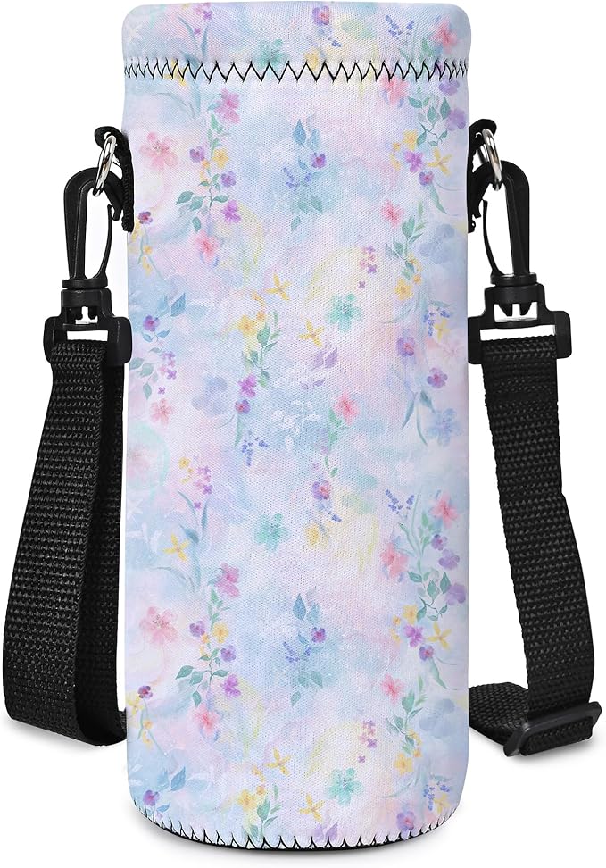 Neoprene Water Bottle Carrier Bag with Adjustable Shoulder Strap for Men Women Walking Hiking,Portable Insulated Holder Case for Stainless Steel/Glass/Plastic Bottles