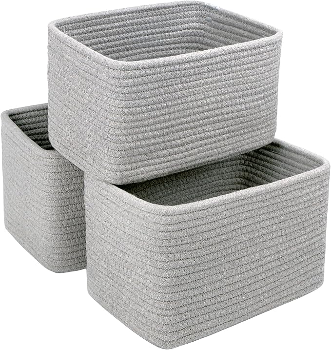 Small Baskets Set of 3 - 11"x7"x7" Perfect Toy Baskets for Storage, Ideal Storage Basket for Cube, Towels, and More - Basket for Shelves （Grey