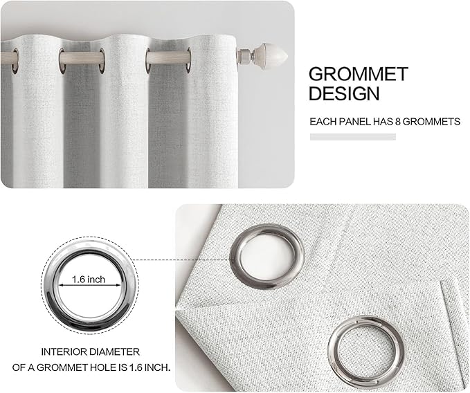 MIULEE Linen Textured Curtains for Bedroom Solid 100% Blackout Thermal Insulated Heathered White Grommet Room Darkening Curtains & Drapes Luxury Decor for Living Room Nursery 52 x 45 Inch (2 Panels)