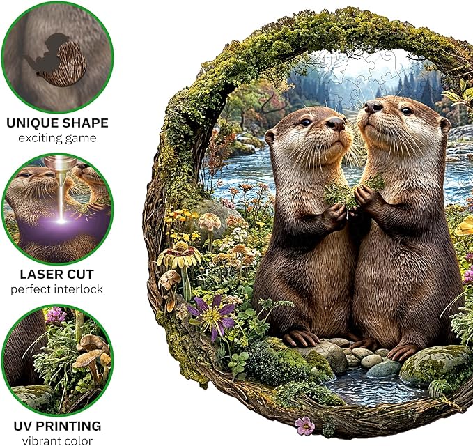 Jigfoxy Wooden Puzzles for Adults, Otter Couple Wood Puzzles Adult, Unique Animal Shape Wooden Jigsaw Puzzles for Adults, Birthday Gifts for Puzzle Lovers Family Friend (M-11 * 11.4in-193pcs)