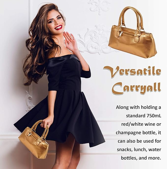 Wine Clutch Bag (Thermal Insulated) Trendy Women’s Carry Tote | Holds Red & White 750mL Bottles | Trendy Fashion | Incl. Portable Waiter-Style Corkscrew