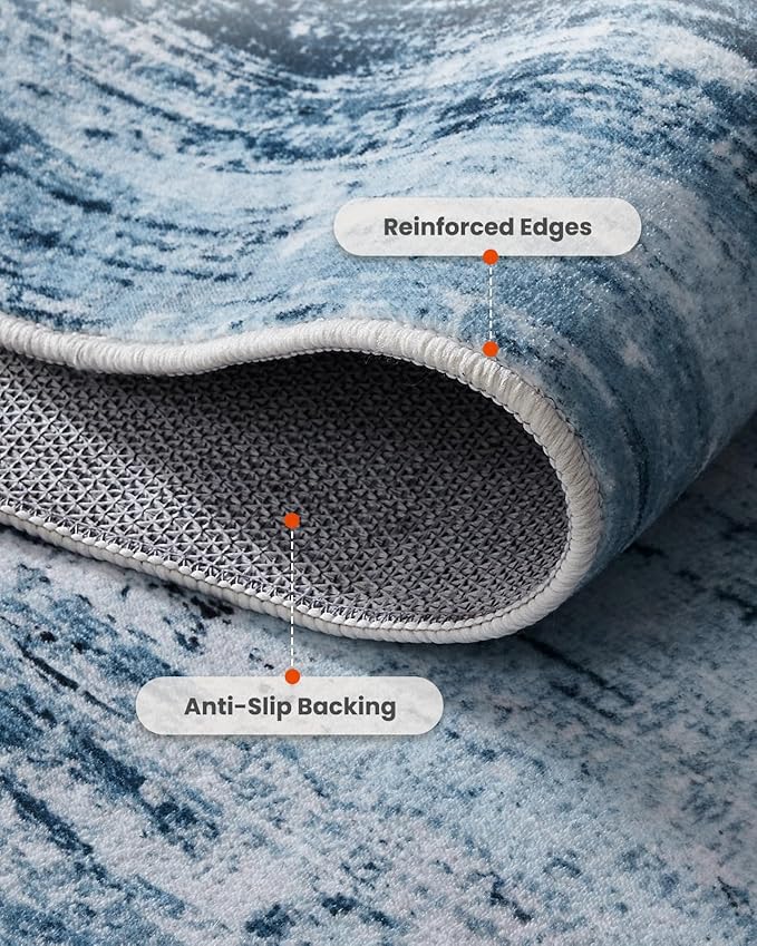 Amada 8x10 Area Rug, Modern Abstract Living Room Rug with Non-Slip Backing & Short Pile, Large Washable Rug with Abstract Pattern for Living Room, Bedroom and Dinning Room, Blue