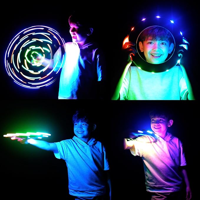 TOSY Flying Ring - 16 Million Color RGB or 12 LEDs, Super Bright, Lost Mode, Auto Light Up, Camping Essentials for Kids/Teens/Boy/Girl, Safe & Soft, Waterproof, Pool/Beach Games, Lightweight Toy