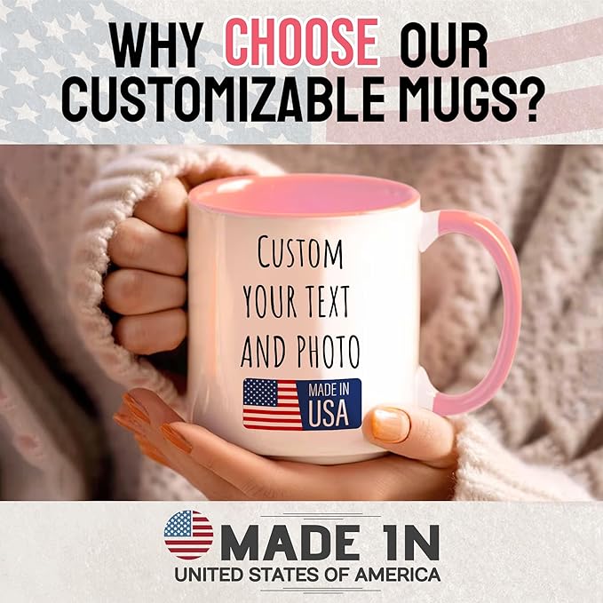 Custom Mug Upload Your Picture Personalized Coffee Mug with Photo Text Name Customized Cup Unique Ideas Gifts for Men Women Mom Dad Girlfriend Boyfriend Friend Family (Pink, 11oz)