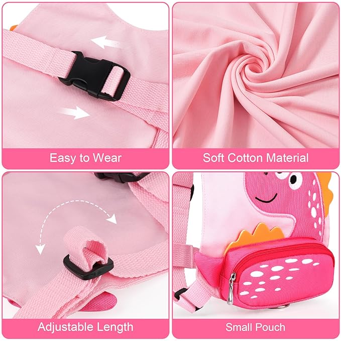 Toddler Leash Harness + Anti Lost Wrist Link, Accmor Cute Dinosaur Kids Harnesses with Leashes,3 in 1 Baby Walking Wristband Child Outdoor Anti-lsot Tether Rope Reins for Chidren Girls (Pink)