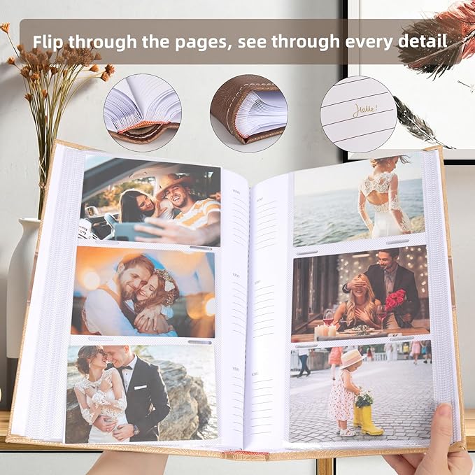 RECUTMS Photo Album with Writing Space 4x6 300 Pockets Photo Book,Leather Cover Picture Album with Memo Areas for Wedding Anniversary Family Baby Couple Valentines Graduation Travel (Yellow)