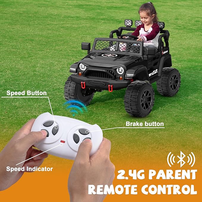 ANPABO 24V 2 Seater Ride On Car for Kids w/EVA Tires, 4X200W Motors, 4 Shock Absorbers, 2.4G Remote Control, Bluetooth Radio, LED Headlights & Searchlights, Electric Car for Kids Ages 3-8, Black