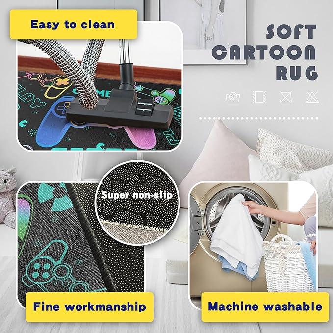 Play Gaming Rug for Bedroom Gamer Mat Gamepad for Boys Room 59"x39" for Playroom Decor Washable