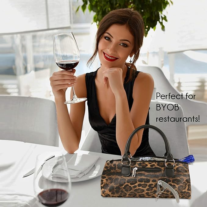 Wine Clutch Bag (Thermal Insulated) Trendy Women’s Carry Tote | Holds Red & White 750mL Bottles | Trendy Fashion | Incl. Portable Waiter-Style Corkscrew (Cougar)
