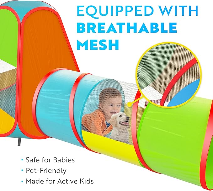 Playz 7pc Kids Play Tent with 1 Big Ball Pit for Babies, 3 Play Tunnel for Toddlers, and 3 Pop Up Tents Playhouse Bundle, Best Birthday Gift for Boys & Girls, Indoor & Outdoor Use Portable Play Center