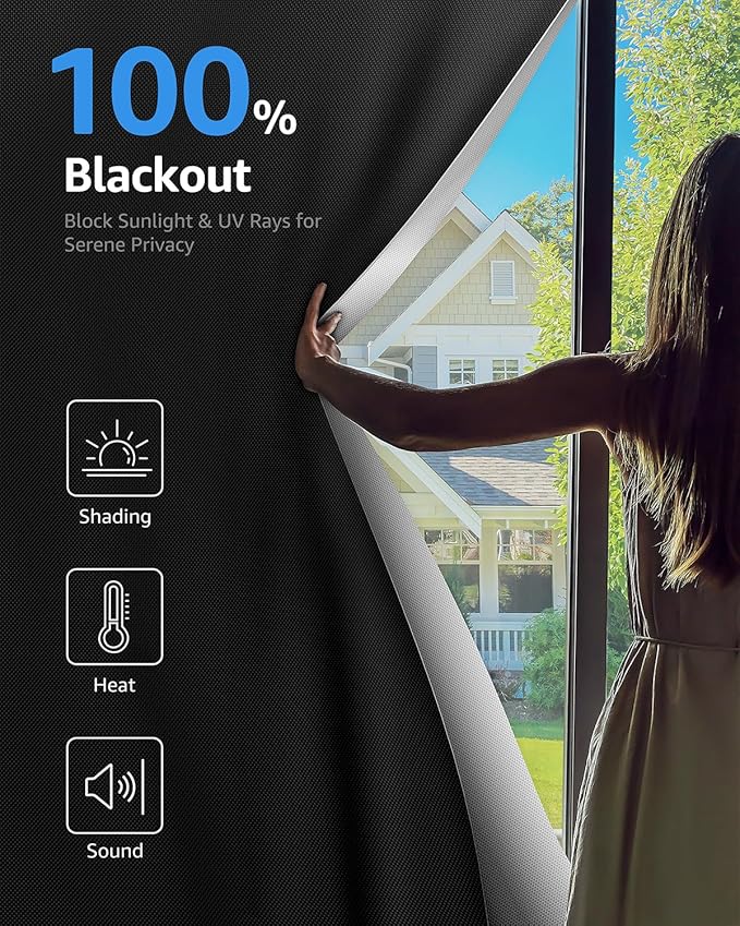 Sumobaby Blackout Curtains for Bedroom Portable 30"x48",No Drill Blackout Shades with Upgraded Hook&Loop Tapes,100% Black Out Window Cover,Thermal Insulated Blinds for Bedroom,Nursery(1 Panel,Black)