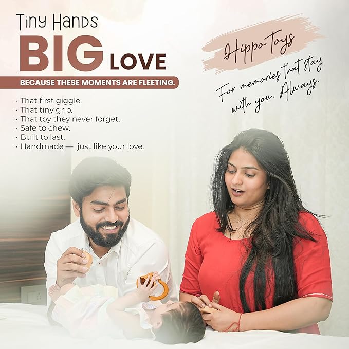 Baby Essentials – Wooden Teething Toy for 3–6 Months | Natural Baby Rattle | Safe Toys for Newborns