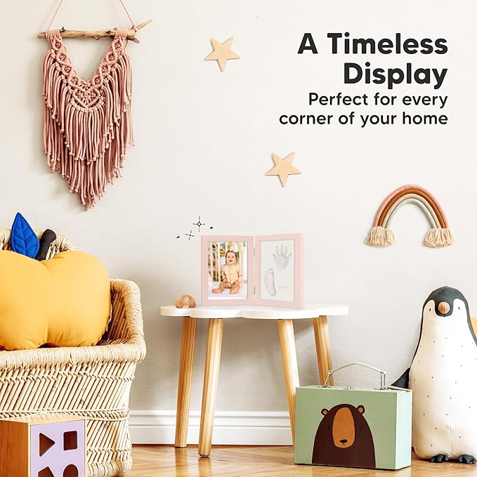 Personalized Baby Hand and Footprint Kit, Quick Dry Clay - Newborn Keepsake Feet and Handprint Kit, Nursery Picture Frame, New Mom Gifts for Baby Showers & Registry (Petal Pink)