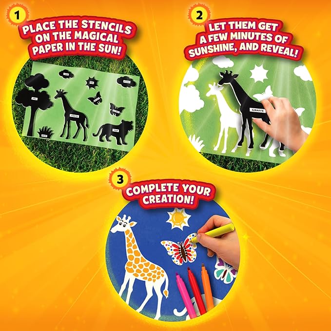 Skillmatics Sun Paper Art Kit - STEM Craft Kit for Kids with Decorative Paper, Stencils & Markers, Create with Sunlight, Mess-Free, Indoor Fun, Gifts for Ages 4, 5, 6, 7, 8, 9, 10, 11, 12