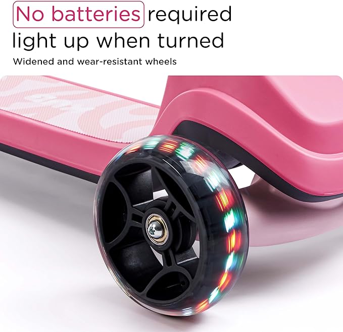 KUB Toddler Scooter for Kids Ages 2+, 3 Wheel Kick Scooter with LED Light-Up Wheels, Adjustable Height Handlebar, Lean-to-Steer, Anti-Slip Deck, Easy-Fold Design, Gift for Boys and Girls