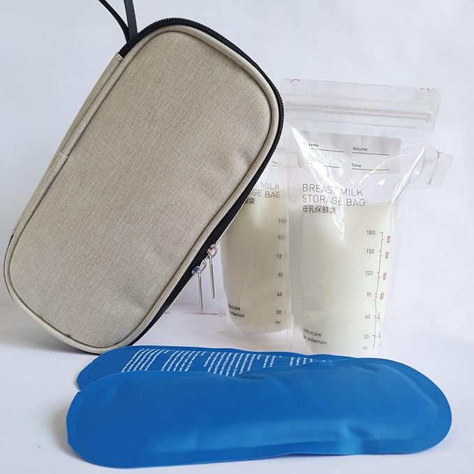 Insulated Breastmilk Cooler Bag with 2 Ice Packs - Breastmilk Cooler Organizer Bag for Daycare, Breastfeeding Mom Travel Outdoor