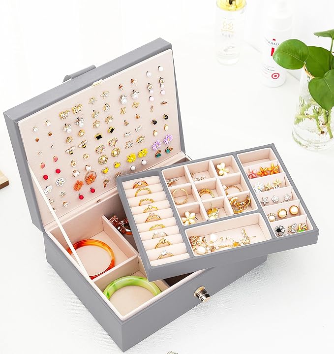 Womens Earring Jewelry Box for Girls Jewelry Earring Organizer Box Earring Holder Organizer for Girls Jewelry Organizer Earring Boxes for Women Girls Stud Earring Organizer Jewelry Box Grey