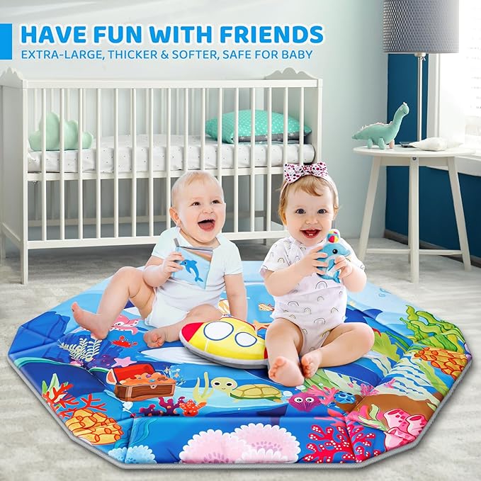 Baby Gym Play Mat, 8-in-1 Ocean Theme Tummy Time Mat & Ball Pit, Washable Baby Activity Play Mat for Visual, Hearing, Sensory, Motor Development, Baby Toys Gift for Toddler Infant 0-3-6-9-12-18 Months