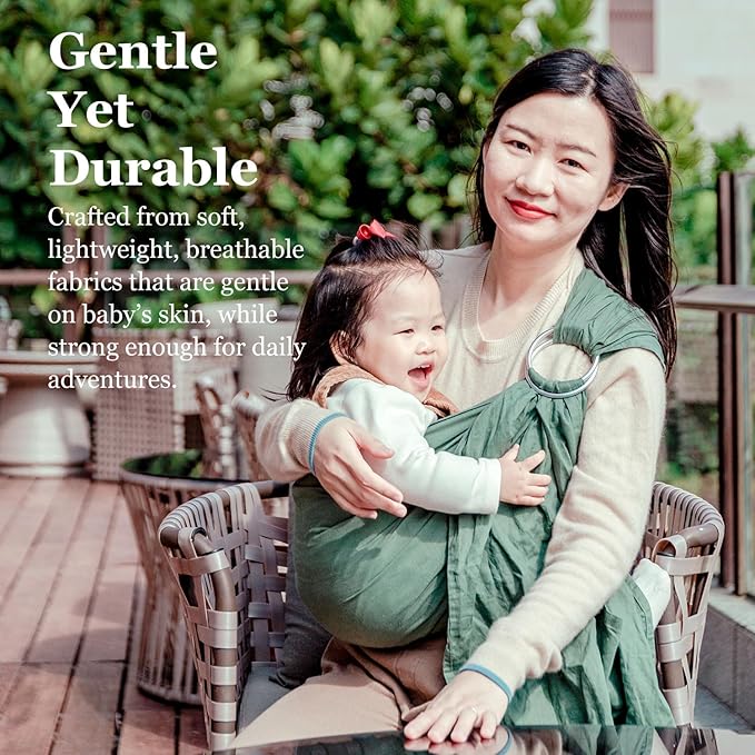 Ring Sling Baby Carrier, Soft Linen Cotton Baby Sling Carrier Newborn to Toddler, Baby Wrap Carrier for Plus Size Parents, Perfect Shower Gift, Green