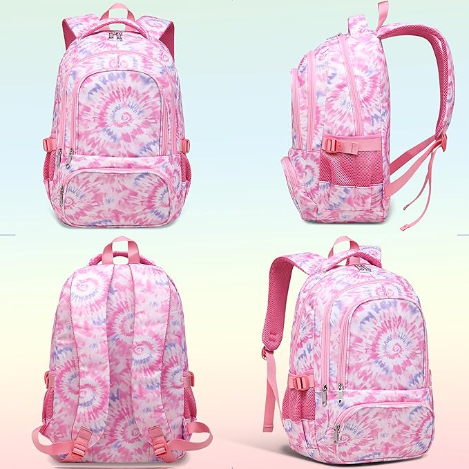 BLUEFAIRY Kids Backpack for Girls Elementary Primary Middle School Bags for Aged 8-10 for Teens Childs Bookbags Back to School Book Bags Gifts Mochilas para Niñas de 6 7 8 9 10 Años Tie-dye Pink