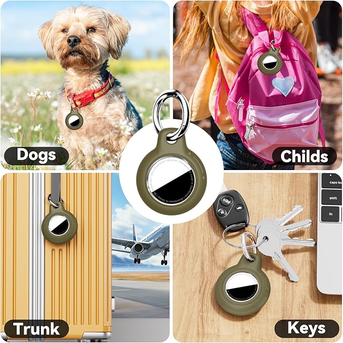 Upgrade Waterproof Airtags Holder with Apple Airtags Keychain, Hard PC Air Tag Case, Anti-Scratch & Shock Air tag Holder,Men's Women's Keyrings & Keychains, for Dog,Car Key,Luggage -Army Green
