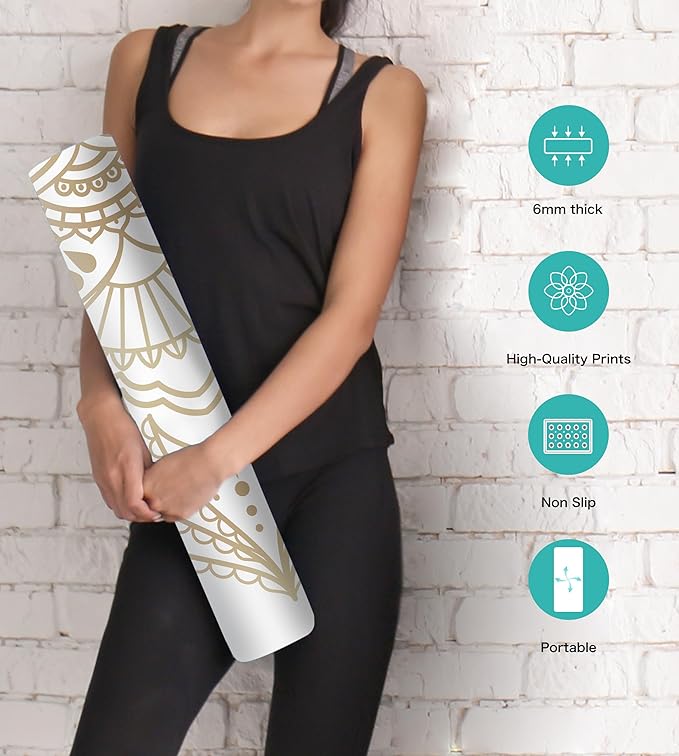 Non Slip Yoga Mat TPE Workout Mat for Men Women, Thick Workout Mat with Carrying Strap, Fitness Mats for Exercise, Yoga, Fitness, Pilates, Floor Workouts (72" x 24" x 6mm)