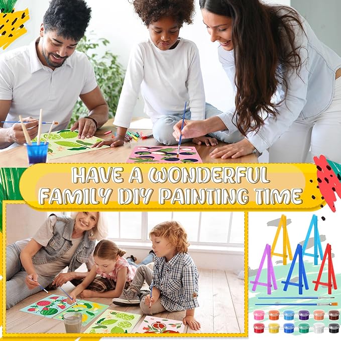 Blosssound 10 Set Pre Printed Canvas Pre Drawn Canvas Painting with Easel Kits 5" x 7" Outline Painting Panels for Beginners, DIY Craft Project, Party Favor, Home Decors(Fruit)