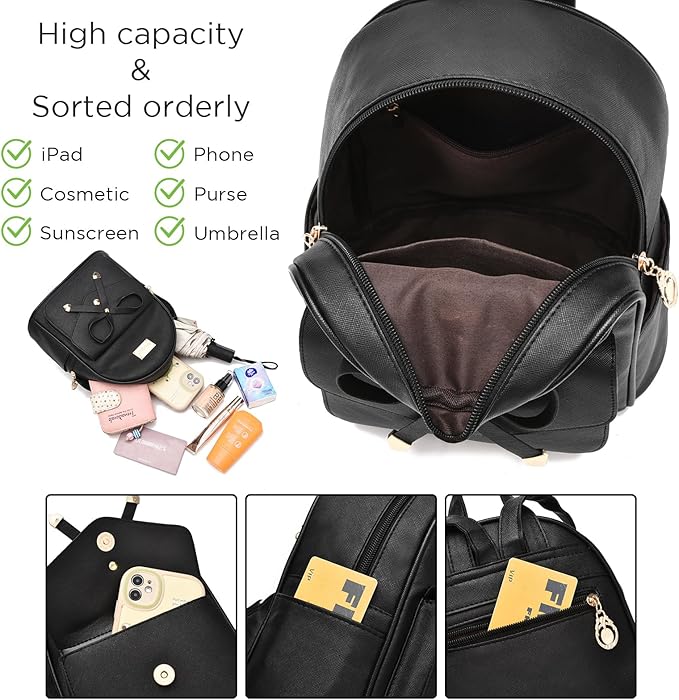 I IHAYNER Girls Bowknot Cute Leather Backpack Mini Backpack Purse for Women