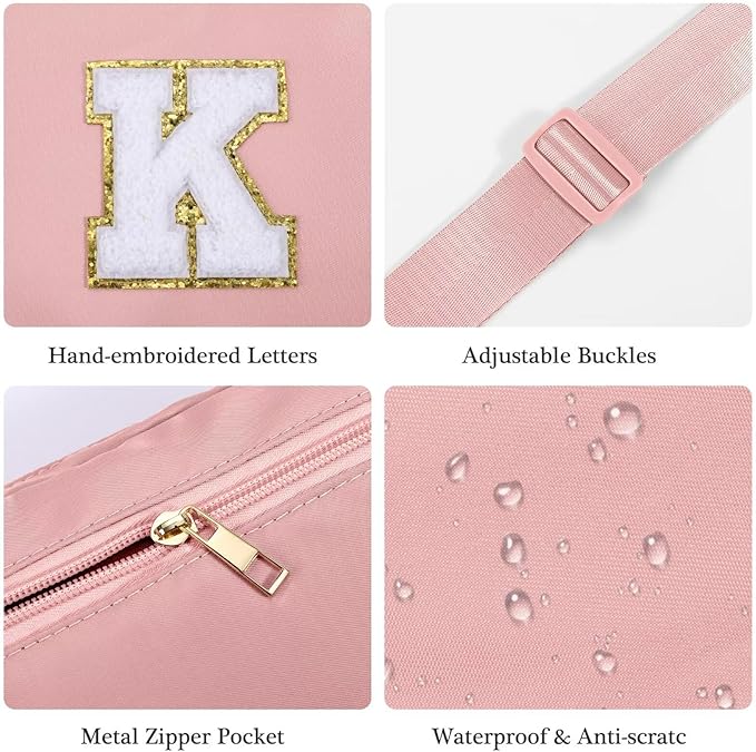 YOOLIFE Personalized Gift - Crossbody Bag for Women, Initial Belt Bag in Pink; Perfect Travel/Fanny Pack Gift for Women