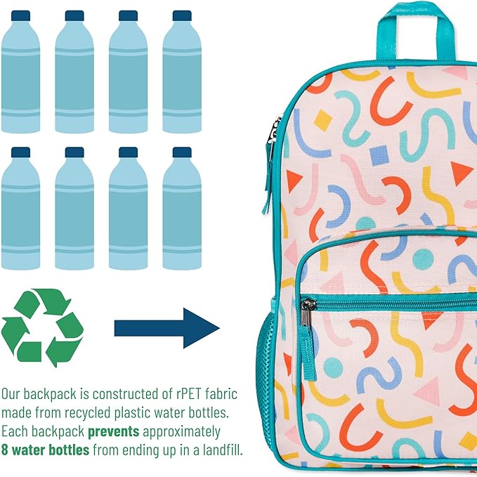 Wildkin ECO rPET Kids Backpack – Recycled, Padded, Adjustable for School & Travel – Confetti Peach