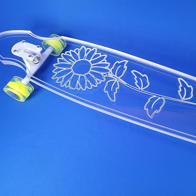 Clear Longboard Skateboard - Transparent Acrylic Long Boards with Light-Up LED Wheels for Smooth Rides - Ride The Streets in Style with Longboard Built for Beginners & Pros Alike