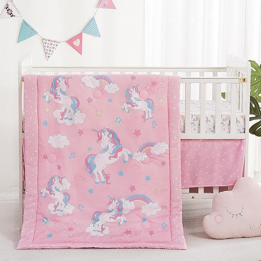 Viviland 3 Pieces Baby Bedding Set for Boy Girls, Baby Bedding Set for Newborn, Infant & Toddler - Unicorn