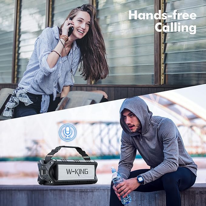 W-KING 90W Peak 50W RMS Powerful Bluetooth Speaker - IPX6 Waterproof, Large Outdoor Portable Wireless Deep Bass, 40H Playtime, Power Bank, TF-Card, AUX, NFC, EQ